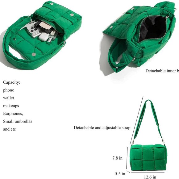 Women Shoulder Bag Puffer Crossbody Purse Designer Woven Handbag Nylon Padded Ho - Picture 4 of 4